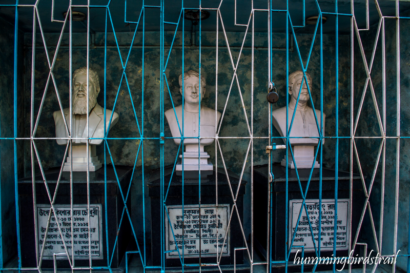 Once the home of the Ray Choudhurys, the busts of Upendrakishore Ray Choudhury, Sukumar Ray and Satyajit Ray (L to R) are on display here