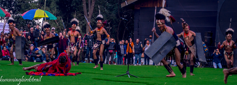 How head hunters once attacked a village while people were at deep sleep(part of horific demonstration by Konyak Tribe at Hornbill Festival ground